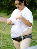 fat girls with huge boobs washing the car